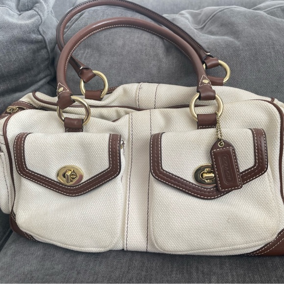 Coach ivory canvas and brown leather bag - Picture 4 of 6